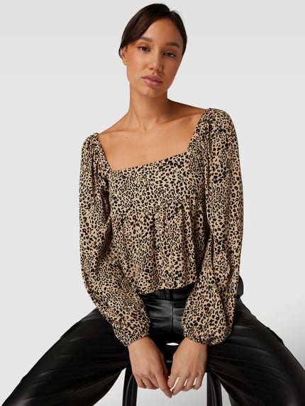 Tommy Jeans Cropped Bluse mit Animal-Print Mittelbraun 3