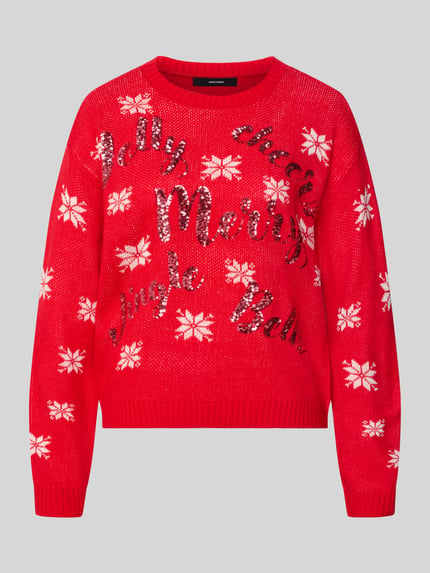 VERO MODA Pullover mit Pailletten-Schriftzug Rot 2