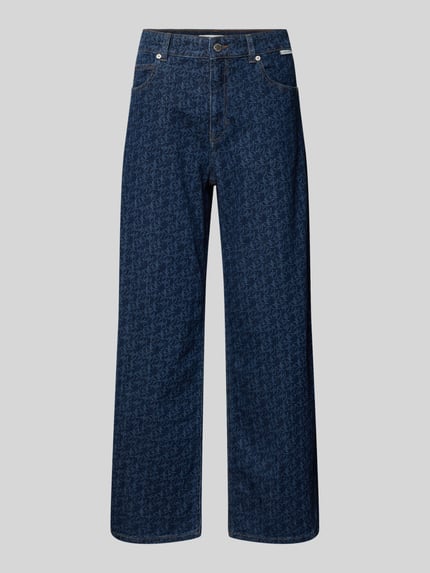 Produktfoto, Barrel Jeans aus Baumwoll-Mix Modell 'Mari leap' von OPUS PANTS in Dunkelblau mit Allover-Muster, glatte Textur, Damen Barrel Jeans von OPUS PANTS