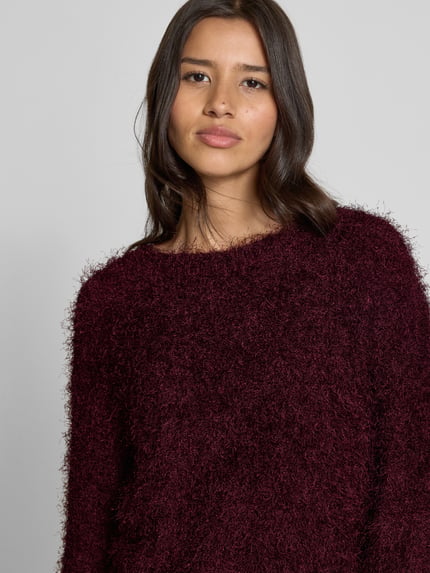 Oui Strickpullover aus Effektgarn mit Rundhalsausschnitt Bordeaux 3