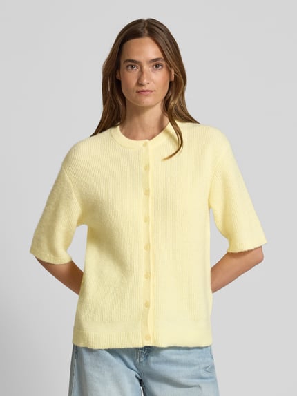 Samsøe Samsøe Strickjacke aus Woll-Mix mit 1/2-Arm Modell 'Saanoura' Hellgelb Melange 4