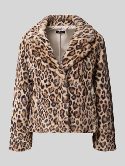 Produktfoto, Jacke aus Kunstfell im Allover-Look von monari in Leopardenmuster mit Reverskragen, beige-braune Farbtöne, glatte Textur