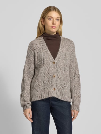 Milano Italy Strickjacke mit V-Ausschnitt und Knopfleiste Hellgrau 4