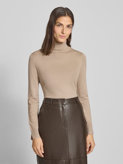 COMMA Slim Fit Rollkragenpullover mit gerippten Abschlüssen Taupe 4