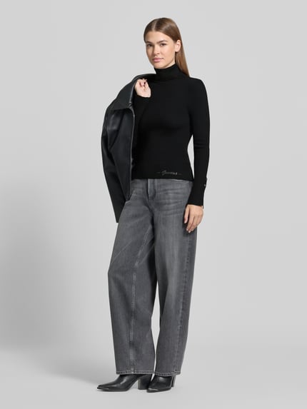 GUESS Gebreide pullover van viscosemix met col Zwart - 1