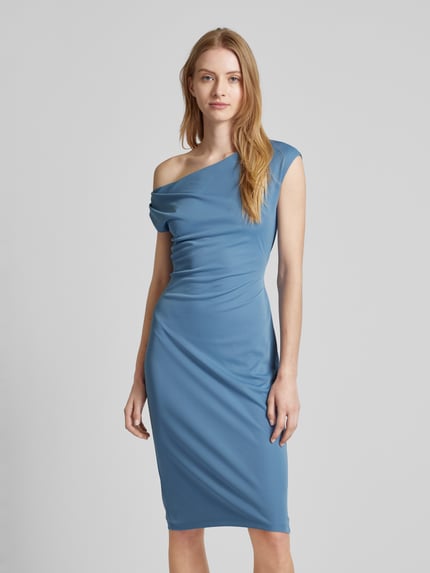 Lauren Ralph Lauren Knielange one shoulder-jurk in effen design Lichtblauw - 4