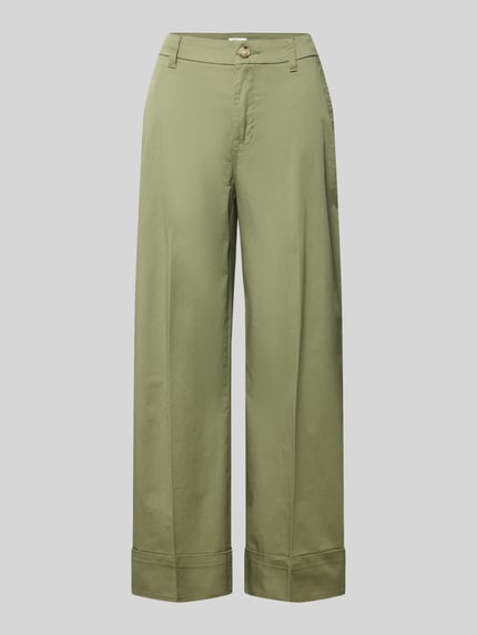Productfoto, Wide Leg Culotte aus Baumwoll-Mix van s.Oliver RED LABEL, uni olijfgroen, high waist, 7/8-lengte, katoenmix, persvouwen, omslag, steekzakken