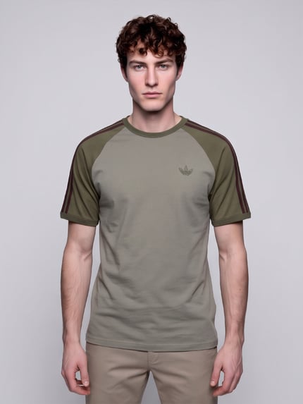 adidas Originals T-Shirt aus Leinen mit Kontraststreifen Graphit 4