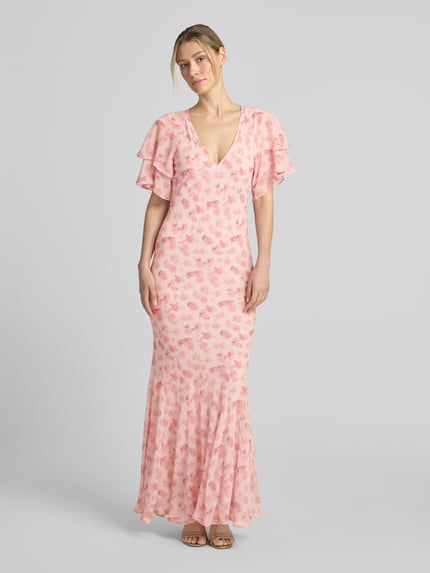 Neo Noir Maxikleid mit Volants Modell 'Celesse' Pink 4