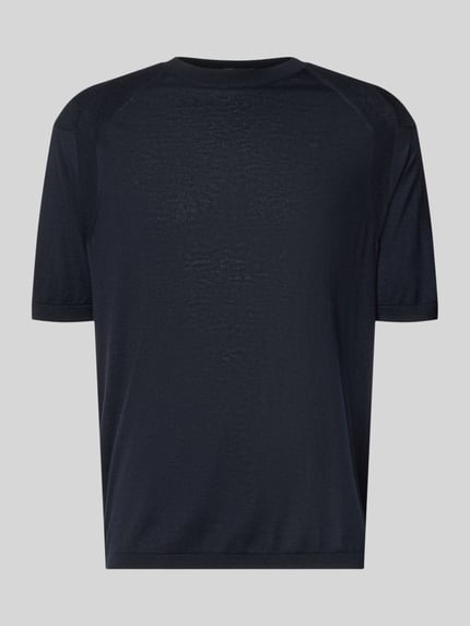 Produktfoto, dunkelblaues Herren T-Shirt aus Lyocell-Mix mit Rundhalsausschnitt und Strukturmuster an den Schultern, Regular-Fit, Rückenlänge 63 cm bei Größe M, T-Shirt aus Lyocell-Mix mit Rundhalsausschnitt von Emporio Armani