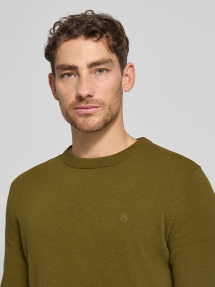 Marc O'Polo Sweter z dzianiny o kroju regular fit z mieszanki bawełny i żywej wełny Oliwkowy 3