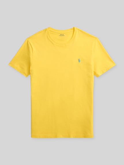 Produktfoto, Regular Fit T-Shirt aus reiner Baumwolle von Polo Ralph Lauren in Unifarbe Gelb, kurzarm, Jersey mit Logo-Stitching vorn