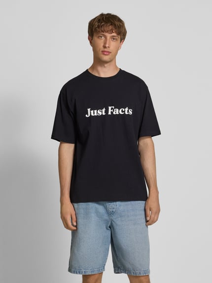 REVIEW T-shirt met geribde ronde hals Zwart - 4