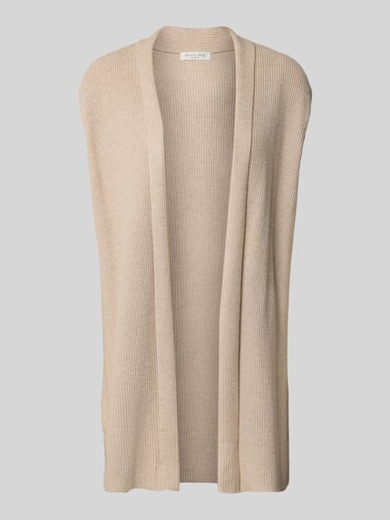 Produktfoto, Strickweste aus Viskose-Mix mit offener Front von Christian Berg Woman in Beige, Feinrippstruktur, Straight Fit, Rückenlänge 77 cm