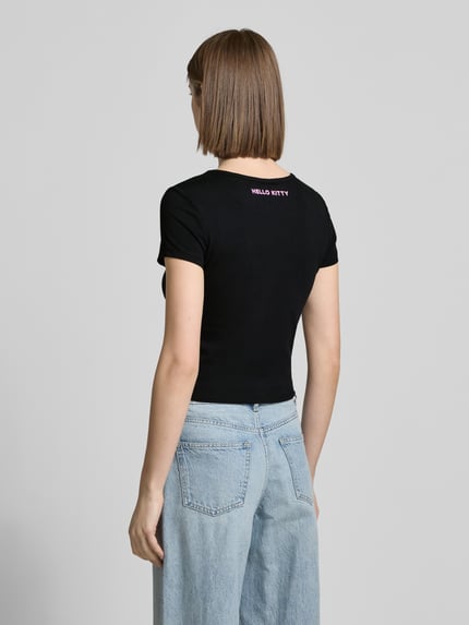 REVIEW Slim fit T-shirt met motiefstitching Zwart - 5