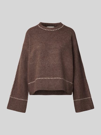 Neo Noir Relaxed Fit gebreide trui met wol-aandeel model 'Roeme' Middenbruin - 2