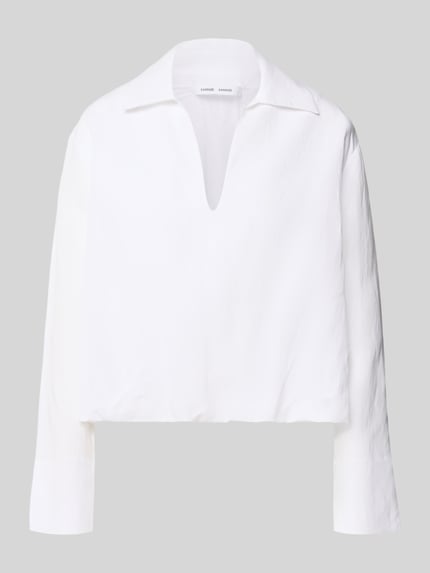 Produktfoto, weiße Regular Fit Bluse aus Viskose mit V-Ausschnitt Modell 'DAPHNE' von Samsøe Samsøe, Umlegekragen, glatte Struktur