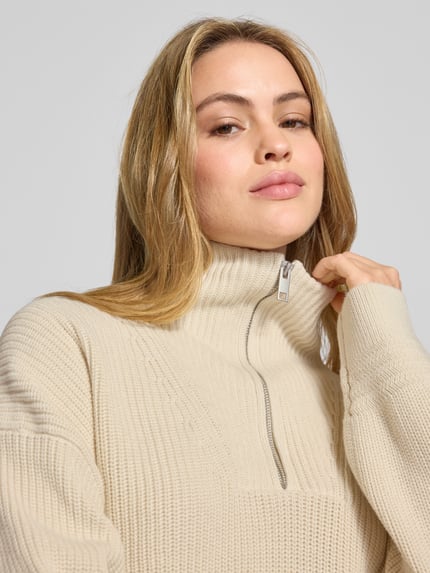 Jake*s Casual Sweter z dzianiny z kołnierzem Écru 3