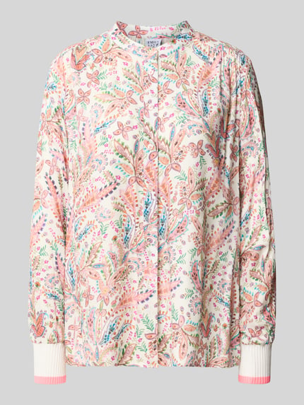 Produktfoto, Regular Fit Bluse aus Viskose im Allover-Look von Emily Van den Bergh, bunt gemustert, Knopfleiste, Rundhalsausschnitt, lange Ärmel, Damenmode