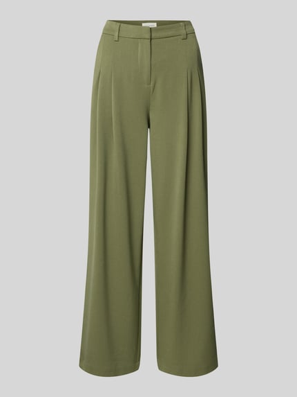 Produktfoto, groene stofhose met steekzakken, rechte losse pasvorm, materiaal-mix met viscose, Henrika van MSCH Copenhagen