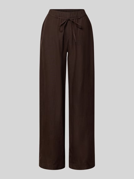 Produktfoto, Leinenhose mit Bindegürtel Modell 'Chiara' von MAC in Braun, Reines Leinen, Wide-Leg-Pants, Elastischer Bund, Eingrifftaschen, glatte Textur