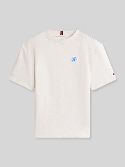 Tommy Hilfiger Teens męski t-shirt o kroju regular fit z czystej bawełny Écru 2