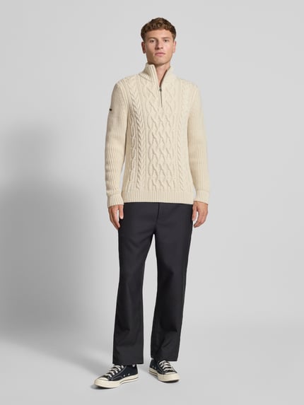 Superdry Loose fit schipperstrui met ribboorden Offwhite - 1