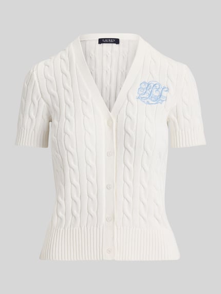 Lauren Ralph Lauren Regulat Fit Strickjacke mit kurzem Arm aus reiner Baumwolle Weiss 2
