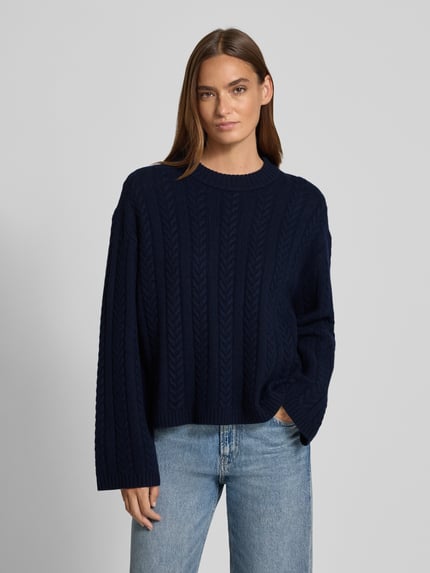 Jake*s Casual Strickpullover aus Wolle mit Zopfmuster Dunkelblau 4