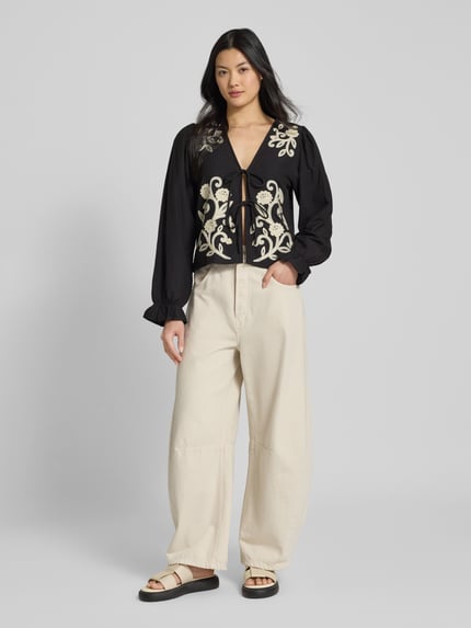 VILA Regular Fit Bluse aus Viskose-Mix mit Leinen-Anteil Modell 'POLENE' Black 1