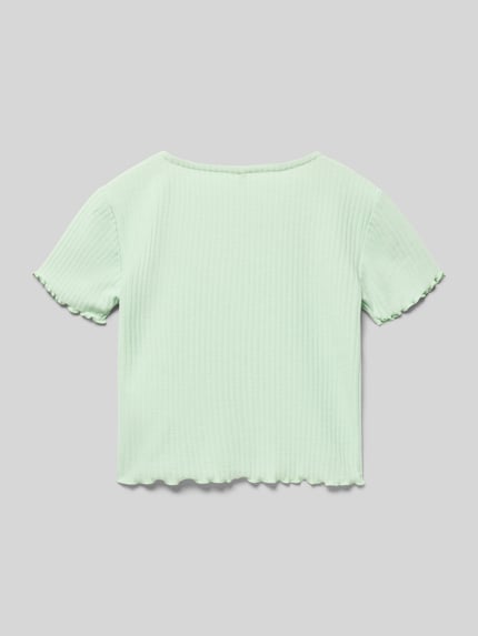 Productfoto, Regular Fit T-shirt met viscose-aandeel model 'KONELLA' van Only, effen lichtgroen, korte frillmouwen, stretch geweven.