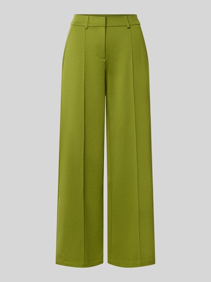 Produktfoto, Wide Fit Hose mit Viskose-Anteil Modell 'Kate' von ICHI in Grün mit Ziernähten und Gesäßtaschen, elastischer Material-Mix