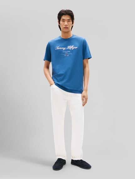 Tommy Hilfiger regular fit T-shirt van puur katoen Rookblauw - 1
