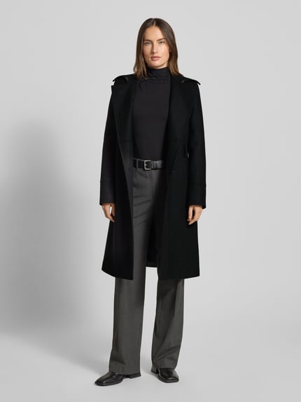 Jake*s Collection Lange jas van wolmix met riem Zwart - 1
