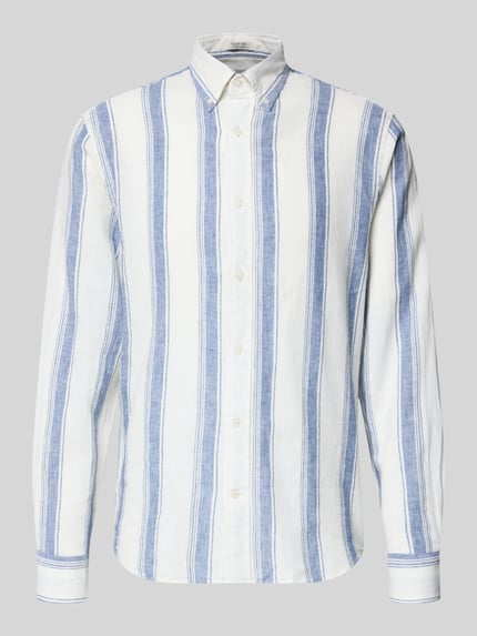 Produktfoto, Regular Fit Freizeithemd aus Leinen-Baumwoll-Mix mit Kentkragen von Gant, blau-weißes Streifenmuster, glatte Textur