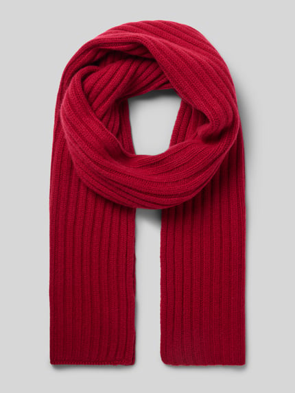 Productfoto, Schal met Labelpatch van Christian Berg Men, rechthoekig model in rood met geribde textuur, Breedte bij maat OS: 28 cm