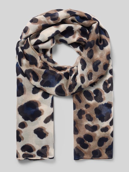 Produktfoto, Schal aus Woll-Kaschmir-Mix mit Animal-Print von monari, Rechteckform, beige-braune Farbtöne, eingefasste Abschlüsse, Damen Schal, Größe 1: 25x183 cm