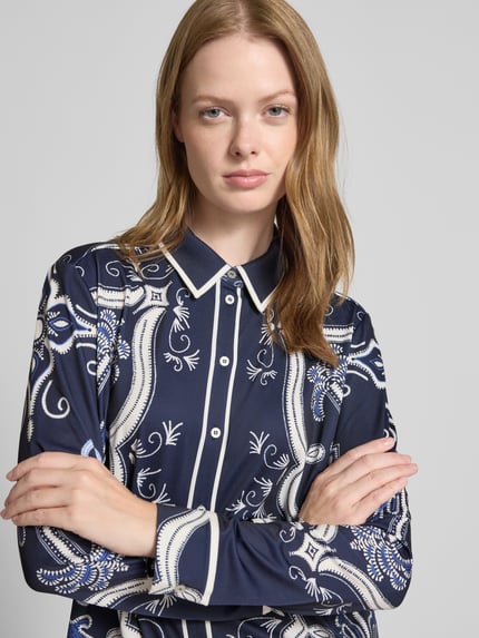 Oui Regular Fit Hemdbluse mit Manschetten Dunkelblau 3