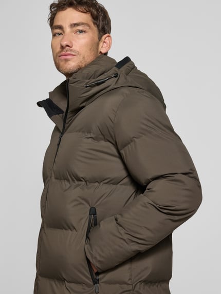 khujo Gewatteerde lange jas met labelpatch, model 'Caius' Olijfgroen - 3