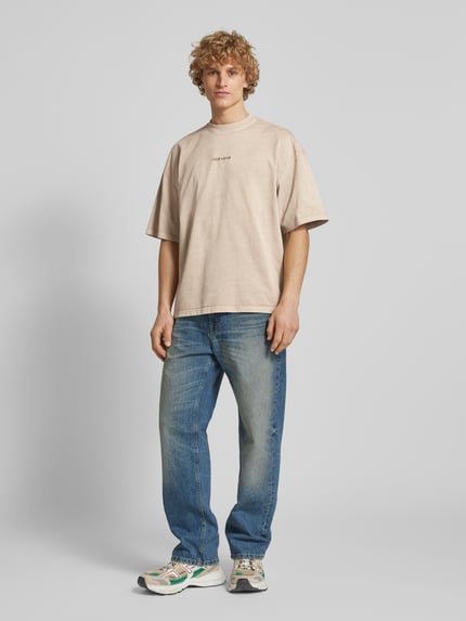 PEGADOR T-shirt o pudełkowym kroju z wyhaftowanym logo Beżowy 1