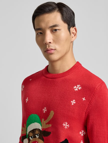 Montego Slim Fit Pullover in Strick-Optik Rot 3