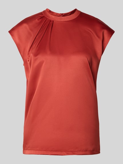 Produktfoto, T-Shirt mit Drapierungen und Kappärmeln von Jake*s Collection in satiniertem Rot, Regular Fit, Rundhalsausschnitt, glatte Oberfläche