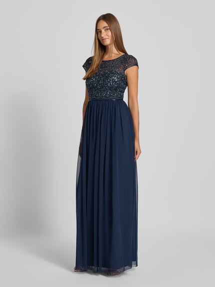 Christian Berg Cocktail Abendkleid mit Perlen-Stitching Dunkelblau 1