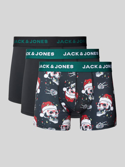 JACK & JONES Obcisłe bokserki ze szwami działowymi w zestawie 3 szt. model ‘XMAS SKULLS’ Czarny 1