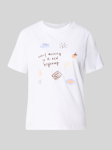 Produktfoto, Damen T-Shirt Pieces Regular Fit T-Shirt aus reiner Baumwolle Modell 'GAK', Optik: Unifarben, Stickerei, Rundhals, Kurzarm, glatte Struktur