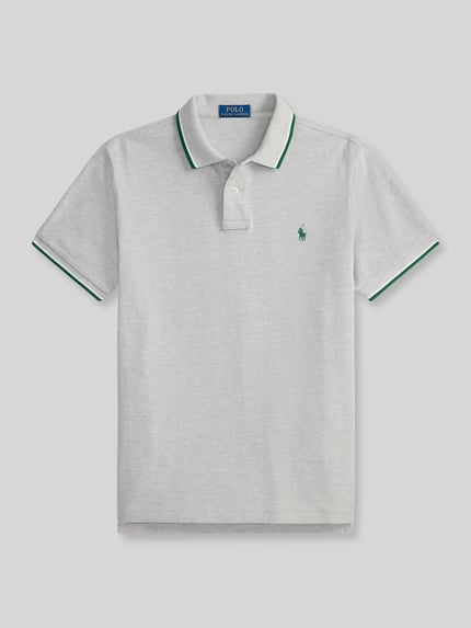 Polo Ralph Lauren Regular Fit Poloshirt aus reiner Baumwolle mit Kontraststreifen Hellgrau 2