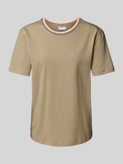 Jake*s Casual T-Shirt mit geripptem Rundhalsausschnitt Lind 2