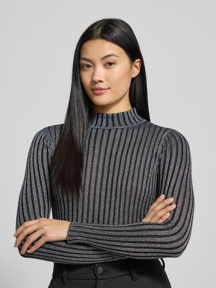 Soyaconcept Slim Fit Turtleneck-Pullover aus Viskose-Mix mit Stehkragen Modell 'Violetta' Metallic Black 3