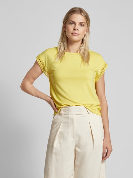 COMMA T-shirt met broderie anglaise Geel - 4