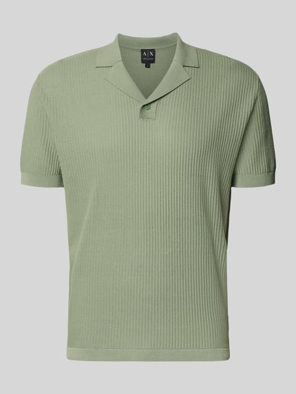 Produktfoto, Regular Fit Poloshirt mit Reverskragen und V-Ausschnitt von Armani Exchange, bawełna, krój regular fit, zapięcie na guzik, długość tyłu w rozmiarze M: 66 cm, kolor jasnozielony, struktura prążkowana